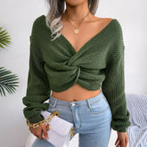 Kiera - Green Twisted Ribbed Crop Top
